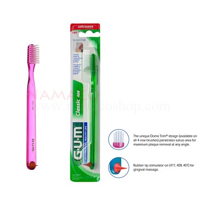 Gum Toothbrush Classic 409 with rubber tip compact head